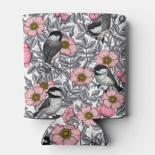 Kippen in vrij roos, roze en grijs blikjeskoeler (Achterkant)