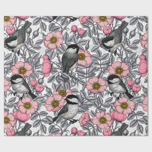 Kippen in vrij roos, roze en grijs cadeaupapier (Vlak)