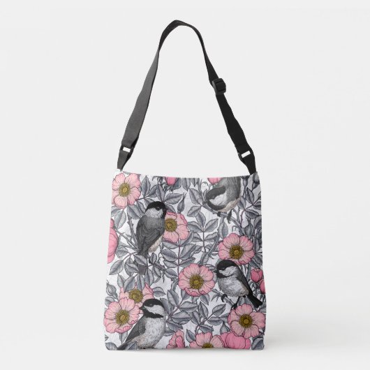 Kippen in vrij roos, roze en grijs crossbody tas (Achterkant)