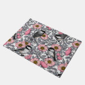 Kippen in vrij roos, roze en grijs deurmat (Schuin)