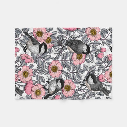 Kippen in vrij roos, roze en grijs fleece deken (Voorkant (Horizontaal))