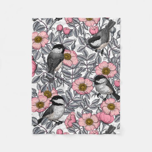Kippen in vrij roos, roze en grijs fleece deken (Voorkant)