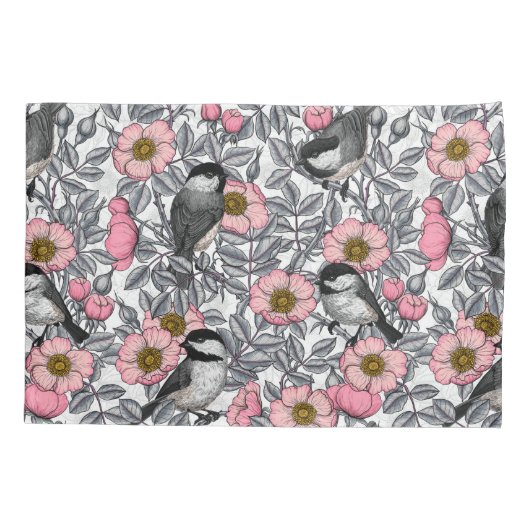 Kippen in vrij roos, roze en grijs kussensloop (Achterkant)