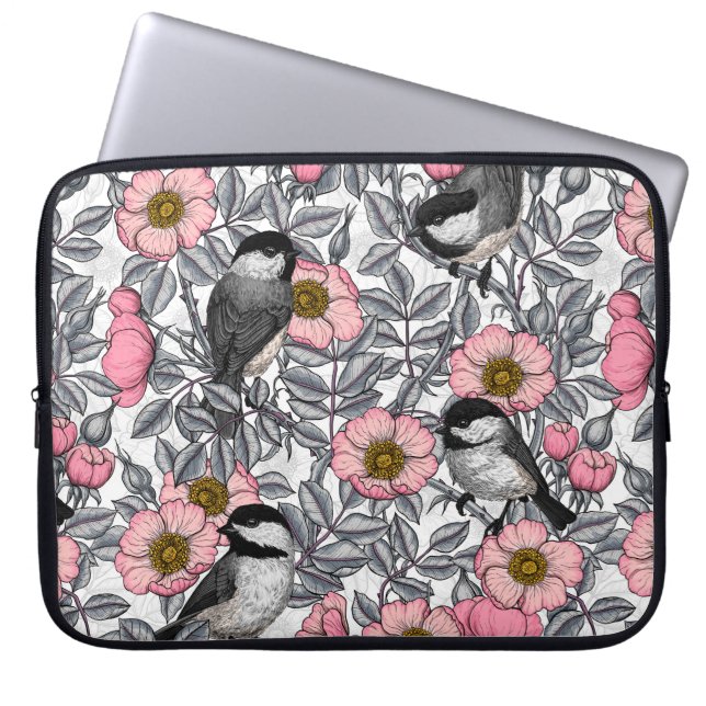 Kippen in vrij roos, roze en grijs laptop sleeve (Voorkant)