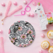 Kippen in vrij roos, roze en grijs papieren bordje (Feest)