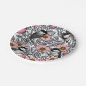 Kippen in vrij roos, roze en grijs papieren bordje (Gekanteld)