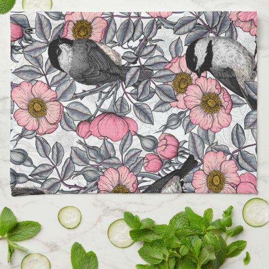 Kippen in vrij roos, roze en grijs theedoek (Gevouwen)