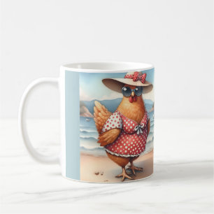 Kippen in zwemkleding aan de kust koffiemok