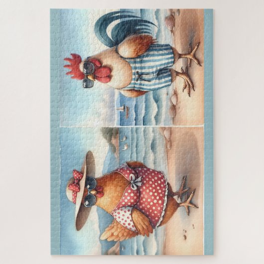 Kippen in zwemkleding aan de kust legpuzzel (Verticaal)