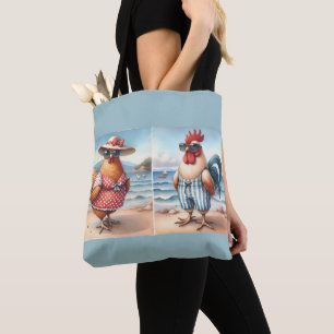 Kippen in zwemkleding aan de kust tote bag