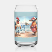 Kippen in zwemkleding aan zee blikvorm glas (Achterkant)