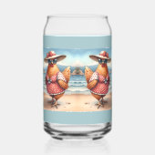 Kippen in zwemkleding aan zee blikvorm glas (Rechts)