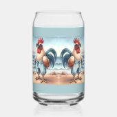 Kippen in zwemkleding aan zee blikvorm glas (Links)