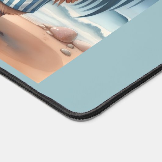 Kippen in zwemkleding aan zee bureaumat (Hoek)