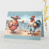 Kippen in zwemkleding aan zee kaart (Gele Bloem)