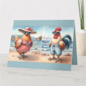 Kippen in zwemkleding aan zee kaart (Voorkant)