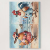 Kippen in zwemkleding aan zee legpuzzel (Verticaal)