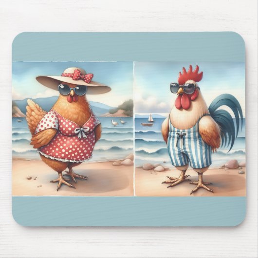 Kippen in zwemkleding aan zee muismat (Voorkant)