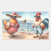 Kippen in zwemkleding aan zee rechthoekige sticker (Voorkant)