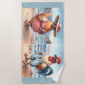 Kippen in zwemkleding aan zee strandlaken (Voorkant)