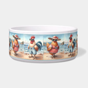 Kippen in zwempakken bij de Seaside Pet Dish Voerbakje
