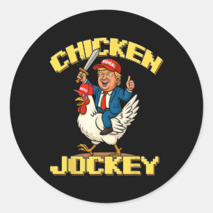 Kippen Jockey Trump Grappige Meme 1 Ronde Sticker