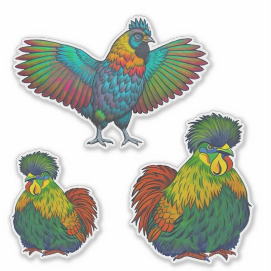 Kippen keer drie sticker (Voorkant)