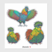 Kippen keer drie sticker (Vel)
