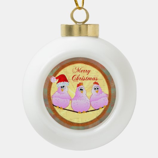 Kippen kerst keramische bal ornament (Voorkant)