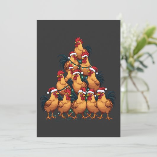 Kippen Kerstboom Vrolijk Kerstfeest Grappig Kerstf Aankondiging (Staand voorkant)