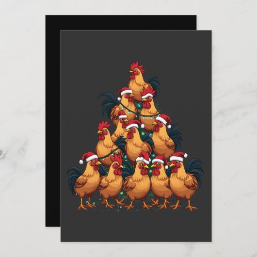 Kippen Kerstboom Vrolijk Kerstfeest Grappig Kerstf Aankondiging (Voorkant / Achterkant)