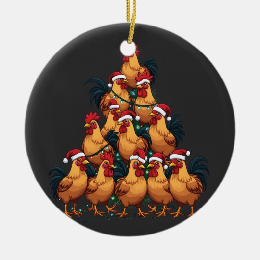 Kippen Kerstboom Vrolijk Kerstfeest Grappig Kerstf Keramisch Ornament (Voorkant)