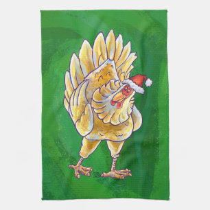 Kippen Kerstmis Op Groen Theedoek