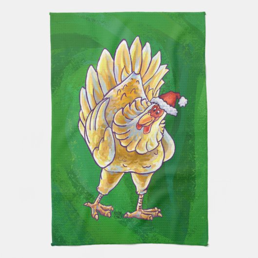 Kippen Kerstmis Op Groen Theedoek (Verticaal)