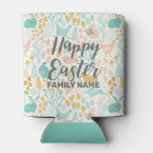 Kippen konijntjes en bloemen Gelukkig Pasen patroo Blikjeskoeler (Achterkant)