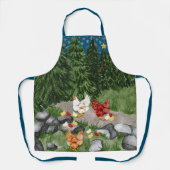 Kippen, kuikens en sneeuwvlokken blauw schort (Voorkant)