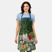 Kippen, kuikens en sneeuwvlokken blauw schort (Gedragen)