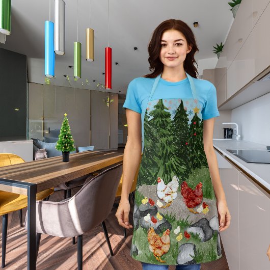 Kippen, kuikens en sneeuwvlokken lichtblauw schort