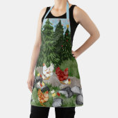 Kippen, kuikens en sneeuwvlokken lichtblauw schort (Insitu)