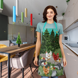 Kippen, kuikens en sneeuwvlokken turquoise blauw schort