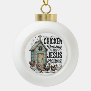 Kippen Kweken Jezus Prijs Vintage Boerderij T-shir Keramische Bal Ornament