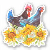 Kippen met bloemen sticker (Voorkant)