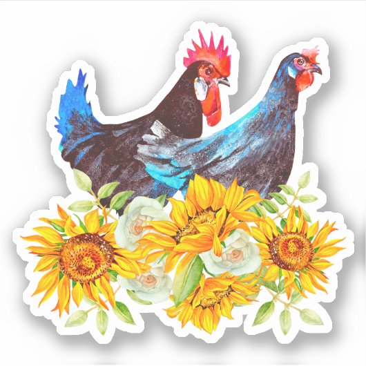 Kippen met bloemen sticker (Voorkant)