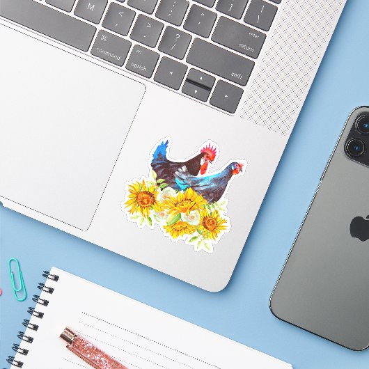 Kippen met bloemen sticker (Laptop met iPhone)