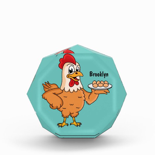 Kippen met eieren op de cartoon van borden fotoblokken (Voorkant)