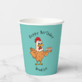 Kippen met eieren op de cartoon van borden papieren bekers (Achterkant)