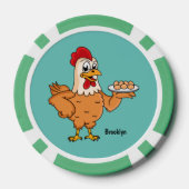 Kippen met eieren op de cartoon van borden poker chips (Achterkant)