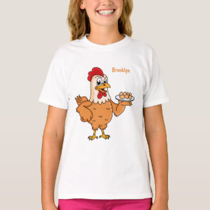 Kippen met eieren op de cartoon van borden t-shirt