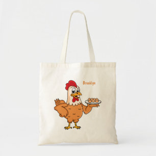 Kippen met eieren op de cartoon van borden tote bag