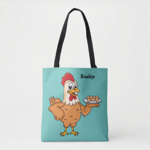 Kippen met eieren op de cartoon van borden tote bag